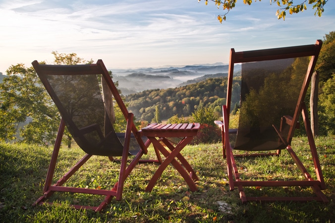 Deck chairs in vineyards